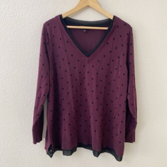 Lane Bryant Sweater Size 22/24 or 3X Dark Plum Purple Polka Dot - Picture 1 of 4